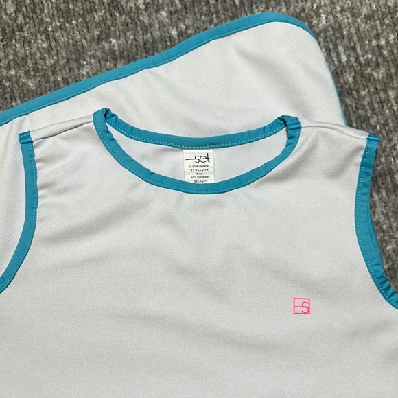 EUC Set Athletics girls White Sleeveless tennis Dress with Blue Trim size 12 - Picture 3 of 3